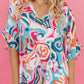 Abstract Print Ruffle V Neck Blouse