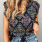 Vintage Floral Ruffle Sleeve V Neck Blouse