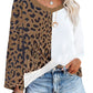 Leopard Contrast Waffle Knit Twist Hem V Neck Top
