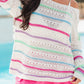 Striped Hollowed Crochet Loose Fit Sweater