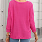 Textured Center Seam Long Sleeve Split Top