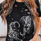 Tiger Print Cut Out Distressed O Neck T Shirt