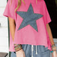 Mineral Wash Studded Star Patch Graphic High Low Tee