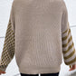 Striped Plaid Patchwork Waffle Knit Turtleneck Sweater