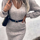 V Neck Bodycon Sweater Dress