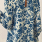 Floral Print Flounce Sleeve Keyhole Back Blouse