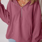 Fleece Lined Half Zipper Kangaroo Pockets Loose Hoodie