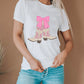 Western Boots Bow Print Round Neck T Shirt