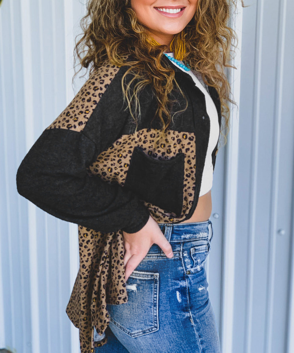 Leopard Print Patchwork Shacket