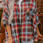 Red Loose Bracelet Sleeve Plaid Shirt