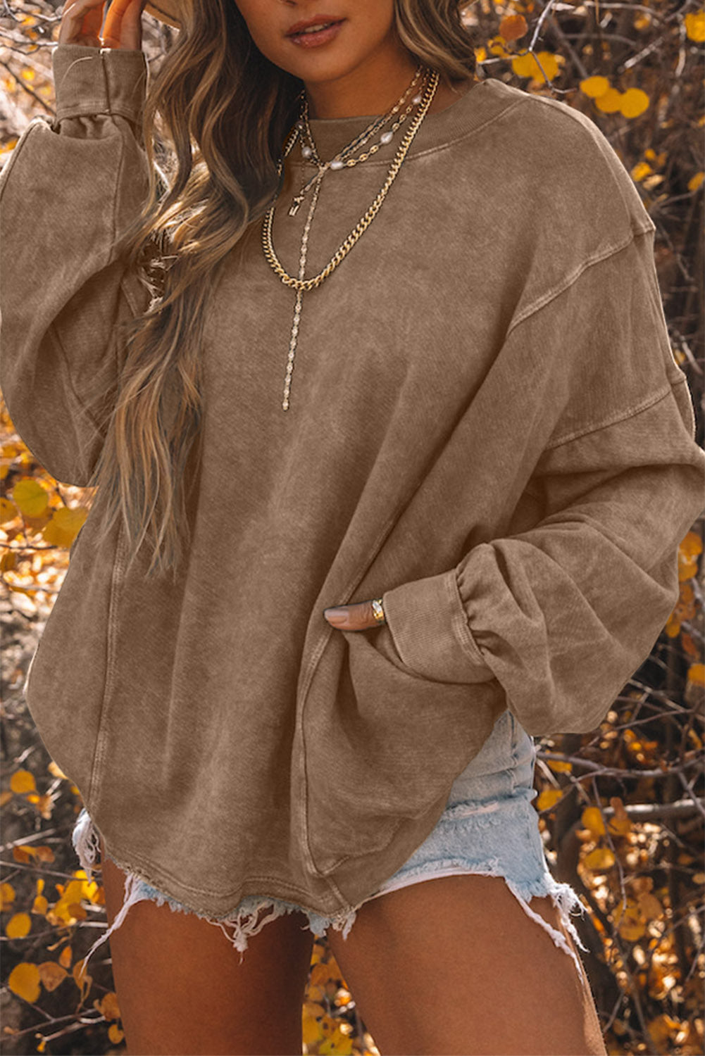 Exposed Seam Twist Open Back Oversized Sweatshirt