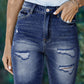 Roll-up Distressed Bermuda Denim Shorts