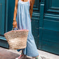 Contrast Straps Pocketed Long Chambray Dress