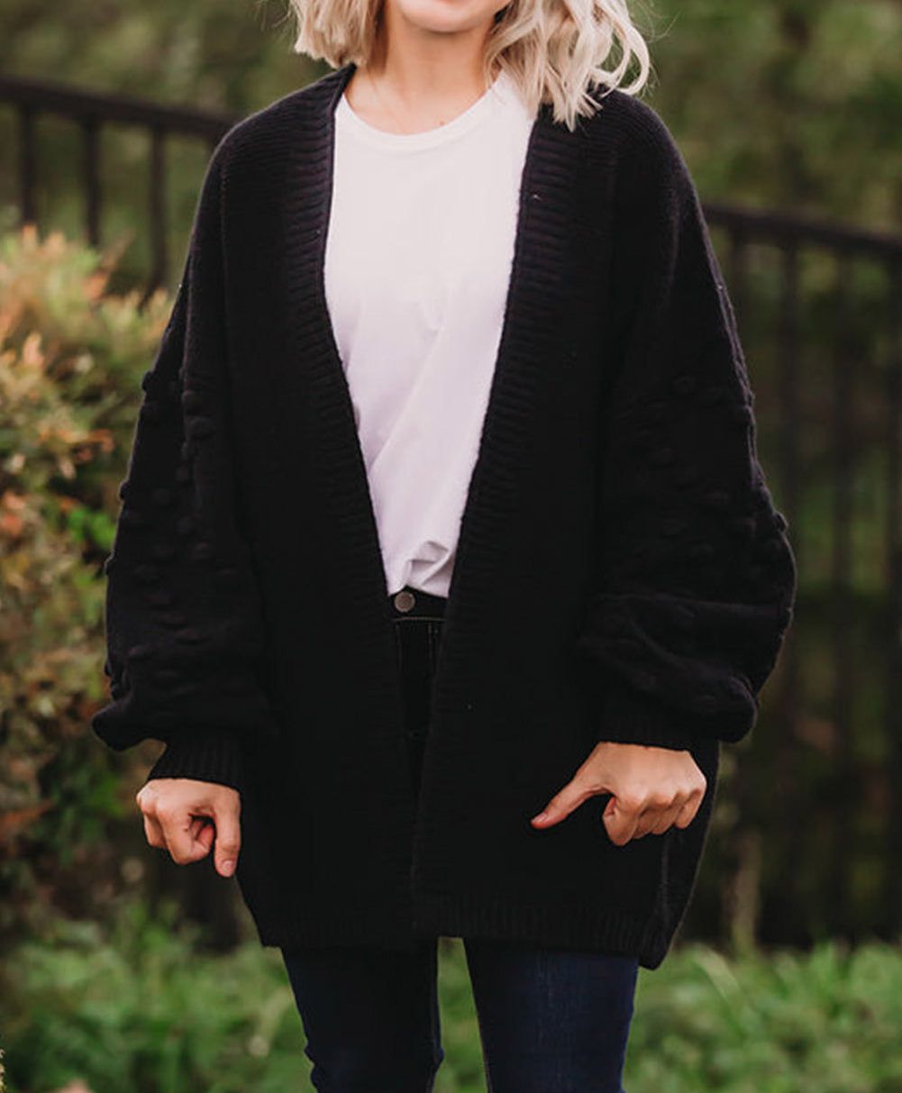 Pom Pom Detail Open Front Plus Size Cardigan
