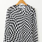 Checkered Pattern Mesh Mock Neck Long Sleeve Top