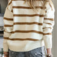White Striped Knit V Neck Sweater Cardigan