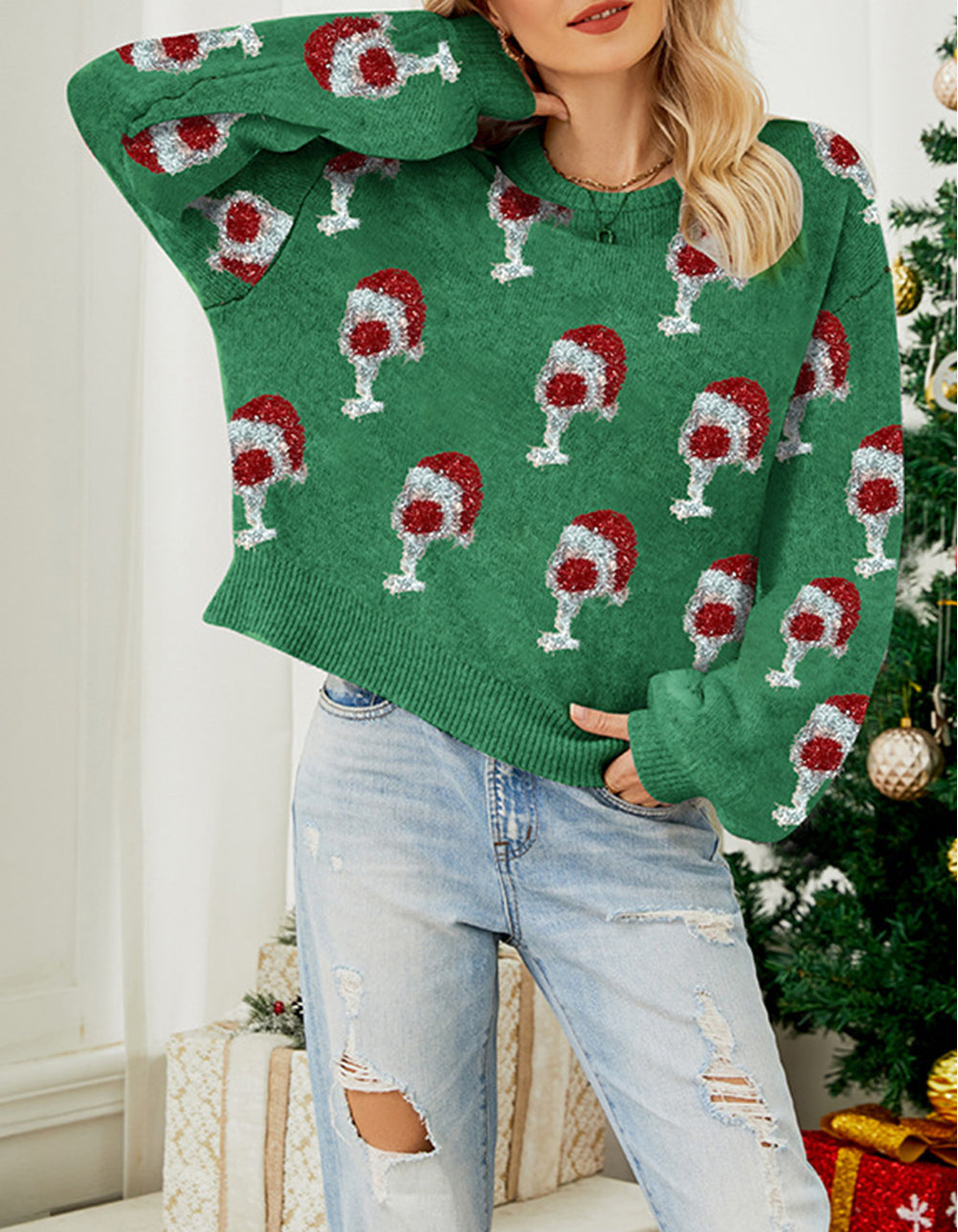 Cheer for Christmas Round Neck Casual Sweater