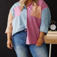 Color Block Chest Pockets Plus Size Shirt