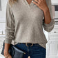 Solid Color Ribbed Sleeve Collared V Neck Top