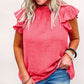 Textured Flutter Sleeve Frilled Neck Plus Size Blouse
