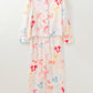 Bow Knot Print Lapel Collar Wide Leg Satin Pajama Set