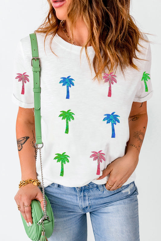 Sequin Coconut Tree Graphic T Shirt