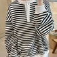 Stripe Color Block Buttoned Crew Neck Oversized Sweatshirt