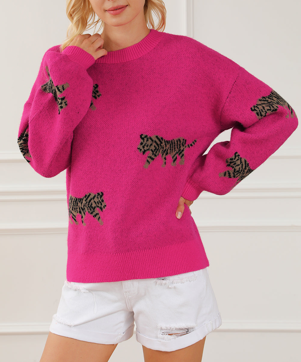 Fierce Animal Pattern Casual Knitted Sweater