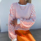 Stripe Drop Shoulder Crew Neck Loose Sweatshirt