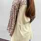 Contrast Printed Bubble Sleeve Henley Loose Top with Slits