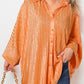 Solid Color Crinkled Wide Sleeve Button up Shirt