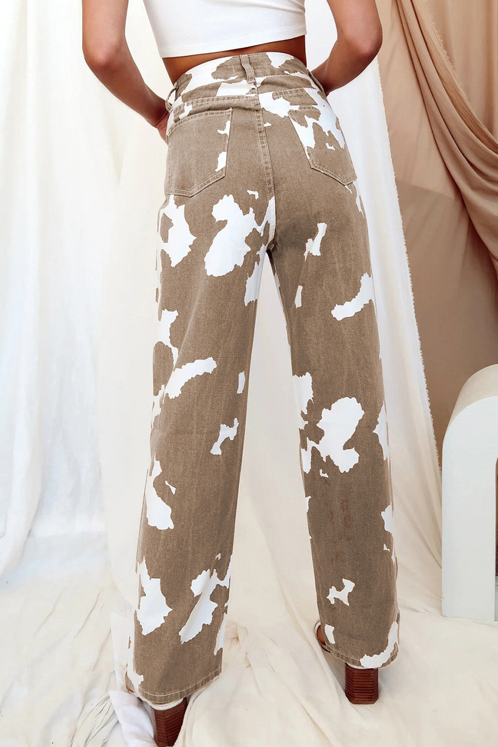 Cow Spot Print Pocketed Jeans
