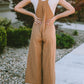 Striped Pleated Wide Leg Pocketed Jumpsuit