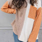 Long Sleeve Colorblock Chest Pocket Textured Knit Top