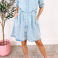 Wash Ruffled Short Sleeve Buttoned Denim Dress