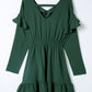 Solid Color Ruffled V Neck High Waist Mini Dress