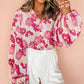 Blooming Floral Print Puff Sleeve Buttoned Shirt