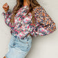 Mix Floral Balloon Sleeve Ruffled Cuff Blouse