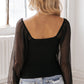 Sheer Bubble Sleeve Ribbed Knit Top