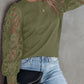 Crochet Sleeve Crew Neck Blouse