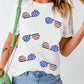 Sequined American Flag Sunglasses Crew Neck T Shirt