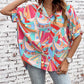 Abstract Geometry Print Half Puff Sleeve Loose Shirt