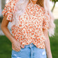 Orange Floral Tiered Flutter Sleeve Blouse