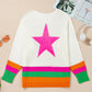 Star Pattern Colorblock Striped Edge Drop Shoulder Sweater