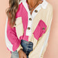 Colorblock Ribbed Collared Oversized Sweatshirt