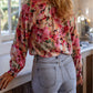 Floral Print Ruffled Stitch Buttoned Loose Fit Shirt