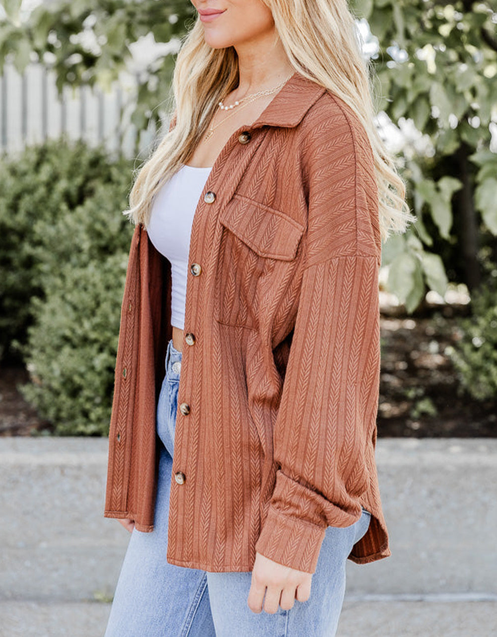 Textured Knit Rounded Hem Casual Shacket