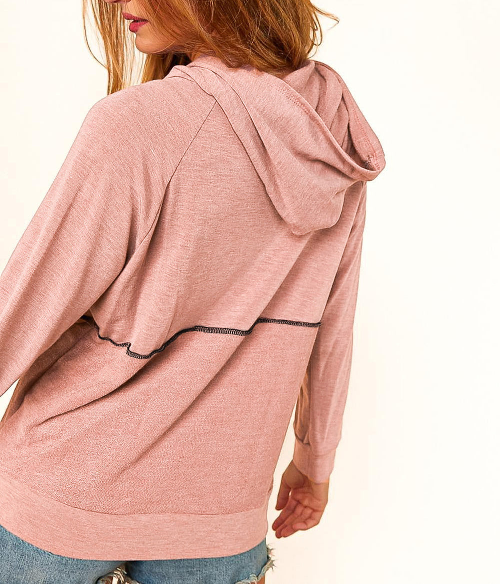 Buttons Front Princess Line Out Seam Hoodie