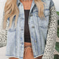 Leopard Patchwork Washed Distressed Denim Jacket