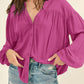 Solid Color Jacquard Puff Sleeve Button up Shirt
